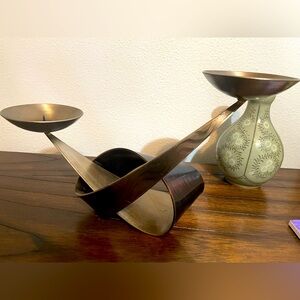 Ferart Canadian 1990s Candle holder metal art sculpture Quebec bronze.